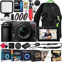 Nikon Z30 Mirrorless Camera Body 4K UHD DX-Format with NIKKOR Z DX 16-50mm F3.5-6.3 VR Lens Bundle 1749 w/Deco Gear Photography Backpack + LED + Filter Kit + Tripod + 64GB + Software & Accessories