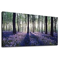 Large Forest Canvas Wall Art for Bedroom Living Room Sunshine Trees with Purple Lavender Green Woods Scenery Landscape Canvas Artwork Contemporary Nature Picture for Home Office Wall Decor 24