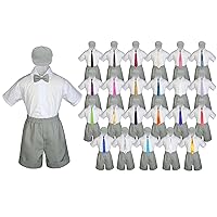 Baby Toddler Boy Kid Wedding Party Suit Gray Shorts Shirt Hat Necktie Set Sm-4T