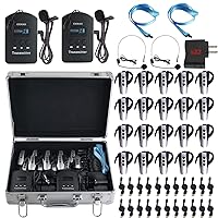 EXMAX EXD-6824 Wireless Church Translation Equipment Up to 328 feet Audio Transmission Range Ideal for Bus Travel Industry Tourism Assistive Listening 2 Transmitters 20 Receivers + Silver Storage Case