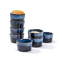 Henten Home Ceramic 8 oz Ramekins, Souffle Ramekins Set of 8, Porcelain Creme Brulee Ramekins for Baking, Ice Cream, Stackable Small Bowls Oven Safe, Reactive Glaze Pudding Cups (Blue)