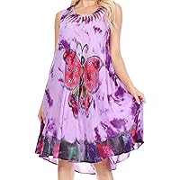 Sakkas Butterfly Tie Dye Tank Sheath Caftan Mid Length Dress