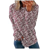 Womens Fashion 2024 Spring Tops Long Sleeve Crewneck Shirts Casual Loose Vintage Print Pullover Blouse