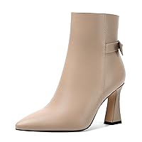 Womens Pointed Toe Solid Dating Zip Cold Weather Matte Block High Heel Ankle High Boots 3.3 Inch
