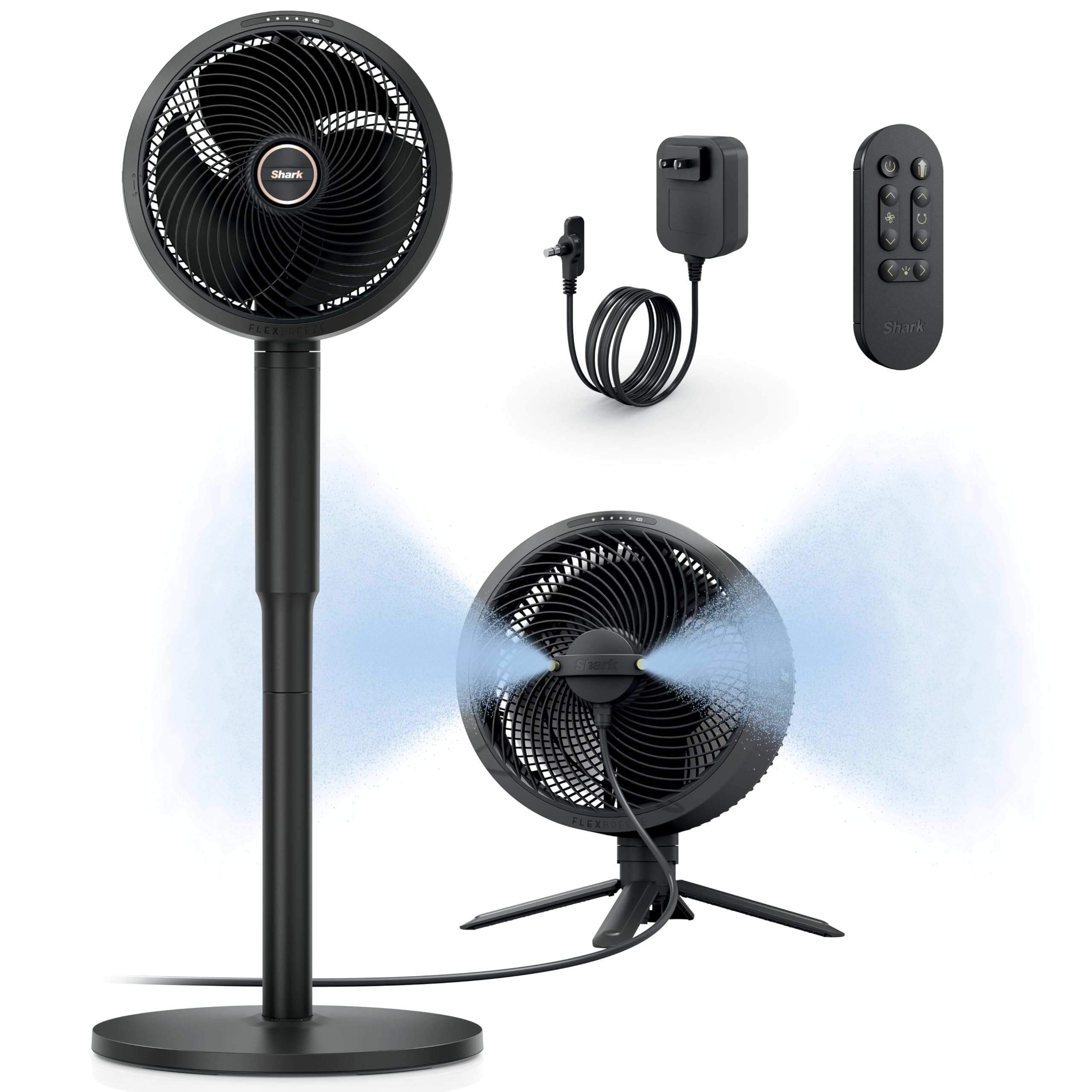 Shark FlexBreeze Pedestal & Tabletop, Indoor & Outdoor, Portable, Oscillating Fan with Remote, Quiet, Powerful, Corded & Cordless with InstaCool Misting Attachment, FA222