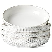LE TAUCI Pasta Bowls, 42oz Large Salad Bowl, Serving Plate House-warming Wedding Gift, Ceramic Embossment Bowl for Fruits, Noodle, Dinner, Mothers Day Gifts for Mom - 9 Inch, Set of 4, Arctic White