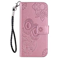 Wallet Case Compatible with Samsung Galaxy A52 5G, Owl Pattern PU Leather Flip Phone Cover with Card Holder and Wrist Strap (Rose Gold)