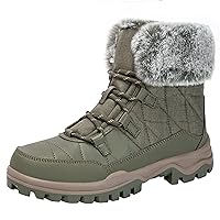 Women Cozy Ankle booties Winter Snow Boots With Fur Lined Warm Shoe Non Slip Lace Up Short Low Top Cold Weather Walking