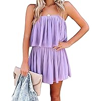 PRETTYGARDEN Women's Summer Short Rompers Spaghetti Strap Elastic Waist Square Neck Ruffle Casual Flowy Jumpsuits