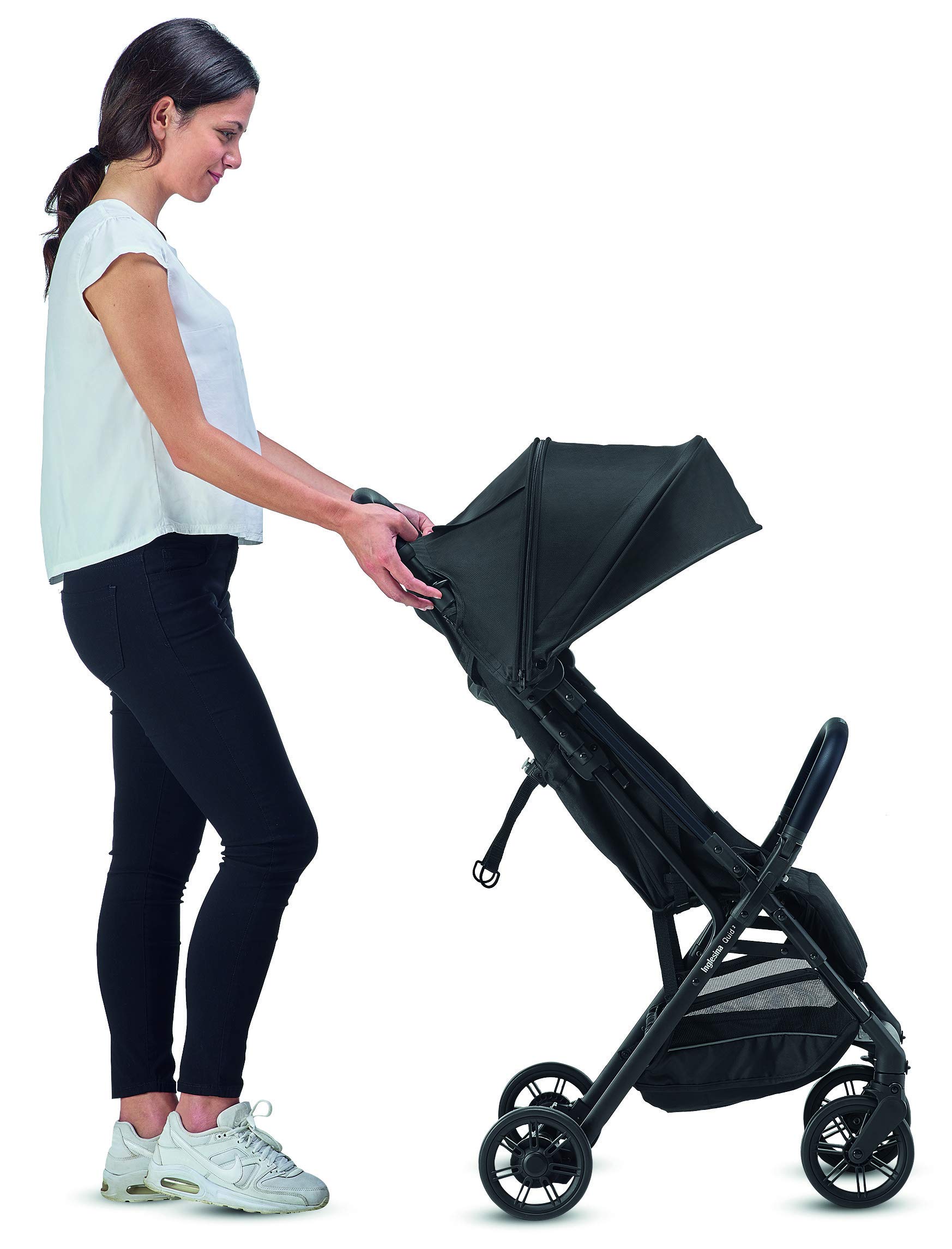 Inglesina Quid Baby Stroller - Lightweight at 13 lbs, Travel-Friendly, Ultra-Compact & Folding - Fits in Airplane Cabin & Overhead - for Toddlers from 3 Months to 50 lbs - Large Canopy, Stormy Gray