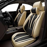 ASLONG 5PCS H7 Front and Back Car Seat Covers Auto Interior Accessories with Water Proof Nappa Leather for Cars SUV Pick-up Truck Universal Comfortable and Breathable (Full Set, Black&Beige)