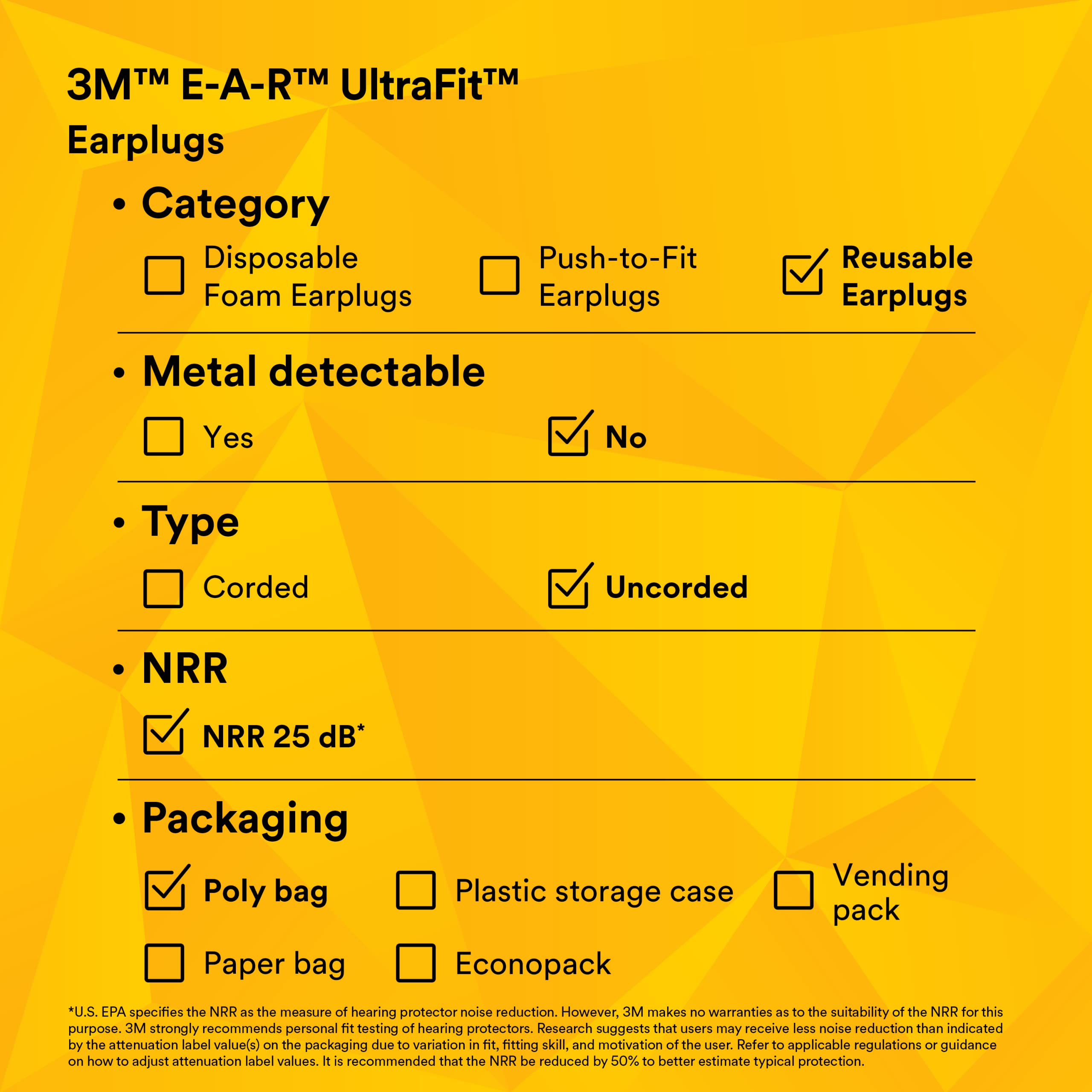 3M EAR Ultrafit Earplugs, 100-Pair