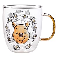 Silver Buffalo Disney Winnie the Pooh Enjoy The Little Things Glitter Handle Glass Mug, 14 Ounces