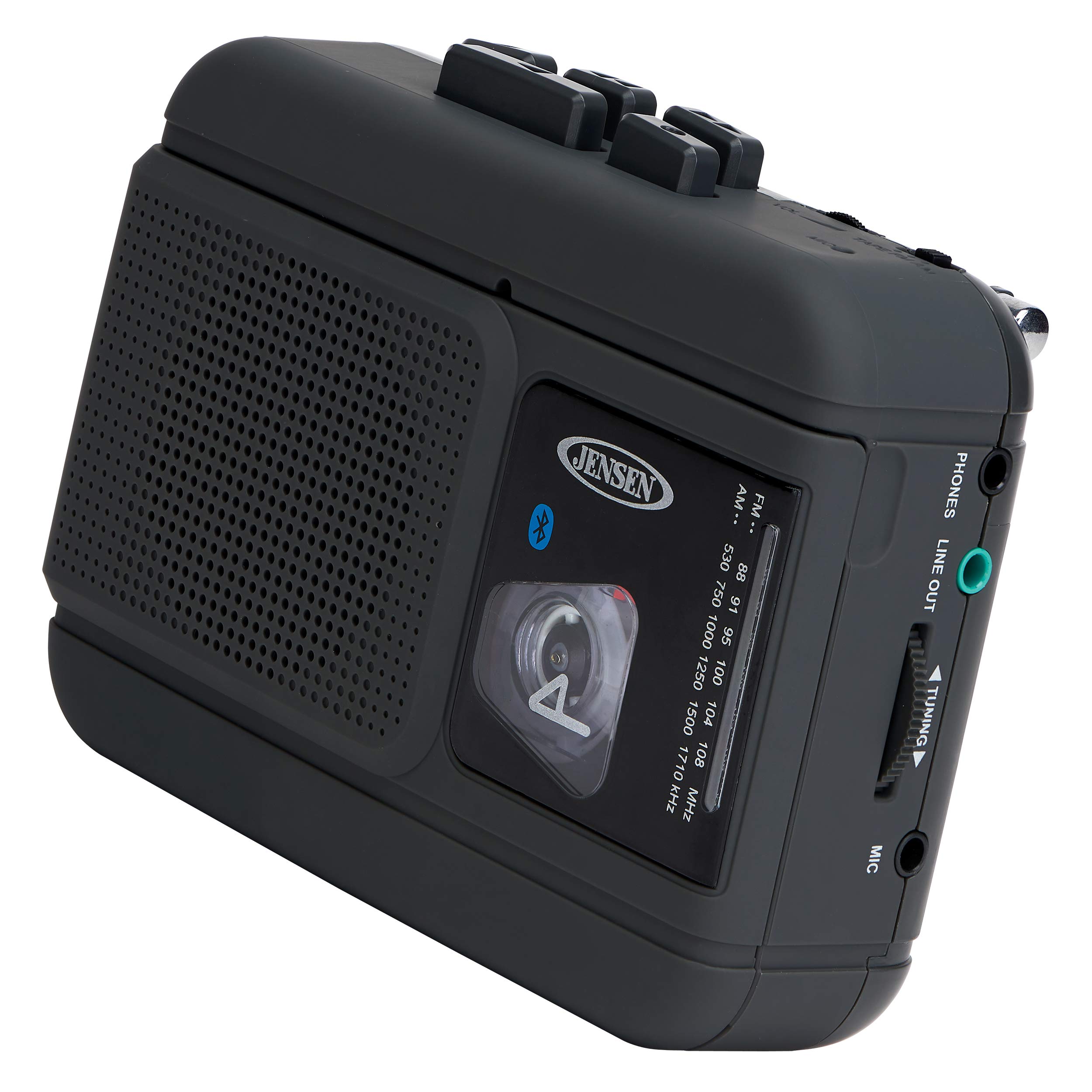 JENSEN MCR-60 MCR-60 Portable Personal Cassette Player/Recorder with AM/FM Radio, Bluetooth, and Earbuds, Black