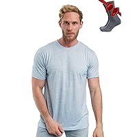 Merino Wool T-Shirt Mens - 100% Organic Merino Wool Undershirt Lightweight Base Layer + Hiking Wool Socks
