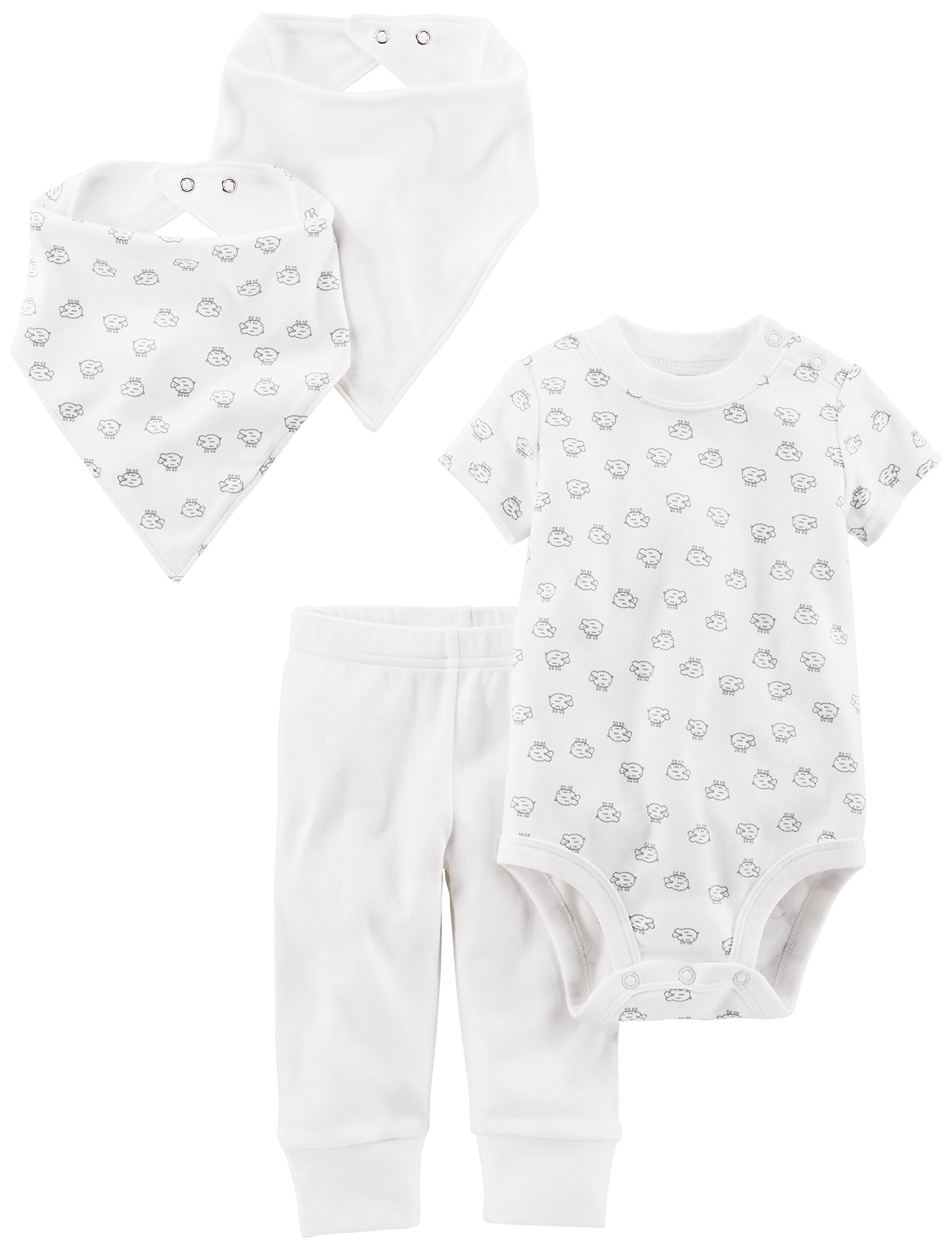 Simple Joys by Carter's Baby Girls' 4-Piece Neutral Bodysuit, Pant, Bib, and Cap Set, Pack of 4
