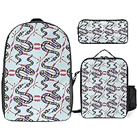 Purple Snake Arrows Print Backpack 3Pcs Set Cute Back Pack with Lunch Bag Pencil Case Shoulder Bag Travel Daypack