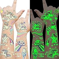 Unicorn Temporary Tattoos for Kids Luminous Stickers Glow in the Dark Fillers Party Favor Craft Supplies 24 Sheets