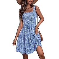 HUHOT Women's Summer Casual Square Neck Dress with Pocket Cute Sleeveless High Waist A-line Sundress Midi Dresses 2024