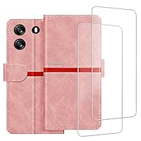 Phone Case Compatible with Blackview Wave 6C + [2 Pack] Screen Protector Glass Film, Premium Leather Magnetic Protective Case Cover for Blackview Wave 6C (6.5 inches) Pink