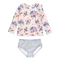 RuffleButts® Baby/Toddler Girls Rash Guard 2-Piece Swimsuit Set - Long Sleeve Bikini with UPF 50+ Sun Protection