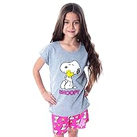 INTIMO Peanuts Girls' Pajamas Snoopy and Woodstock Shirt And Shorts 2 Piece Pajama Set