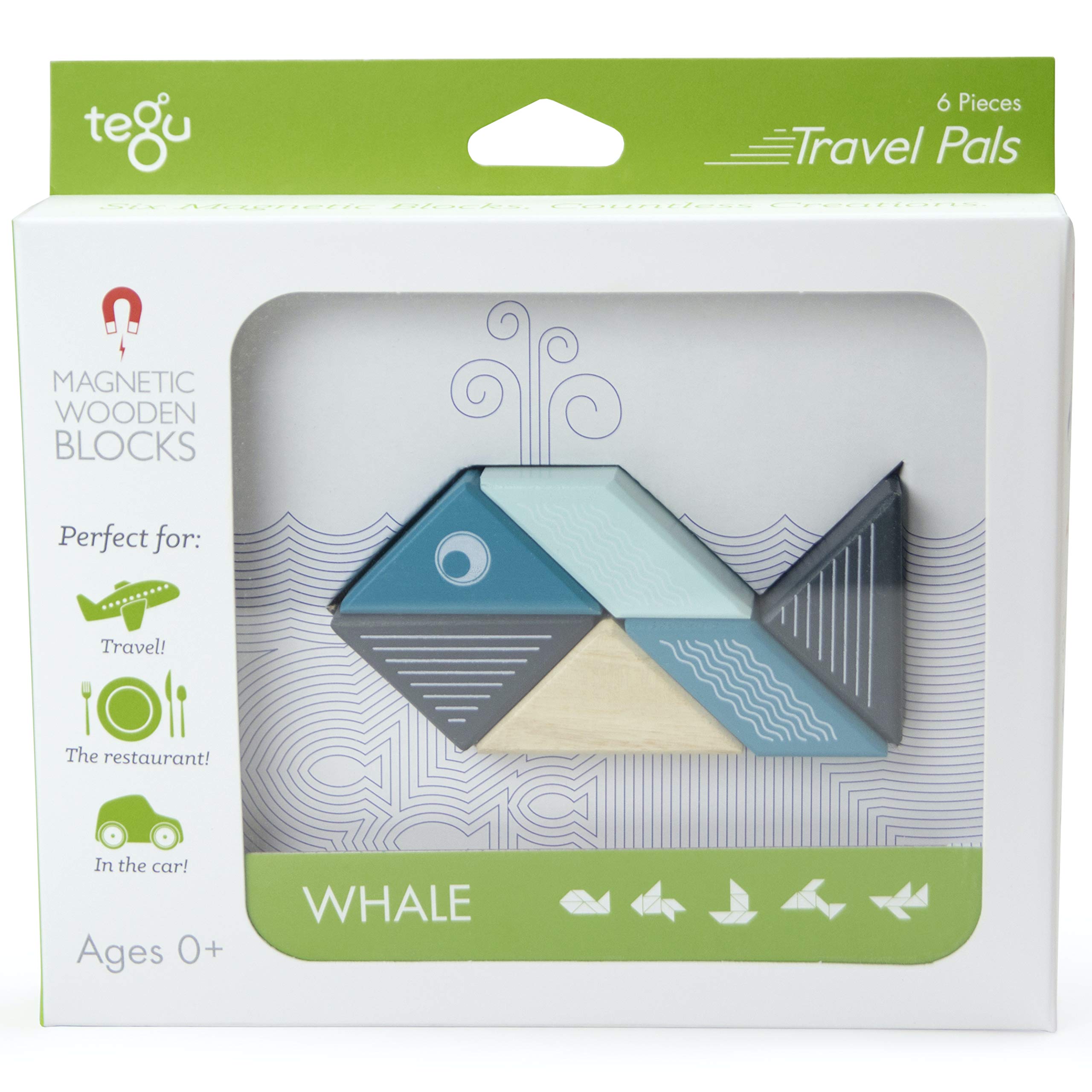 6 Piece Tegu Travel Pal Magnetic Wooden Block Set, Whale