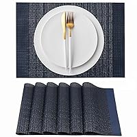 AHHFSMEI Placemats Set of 6 Woven Vinyl Plastic 18.1x13 inches Place Mats Non-Slip Heat Resistant Washable Easy Clean Hem Seam Table Mats (Navy Blue)
