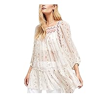 Free People Womens Printed Embroidered Tunic Top