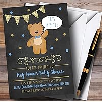 Chalk Gold Boys Teddy Bear Invitations Baby Shower Invitations