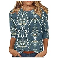 Women's Summer Tops 3/4 Sleeve Shirts Cute Print Graphic Tees Blouses Casual Plus Size Basic Tops Pullover, S-5XL