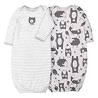 Lamaze unisex baby Super Combed Natural Cotton for Sleeping Or Everyday Use, 2 Pack Nightgown, Grey Bears and Stripes, Newborn US