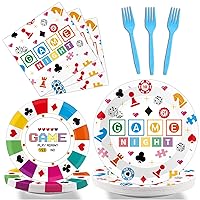 96 Pcs Family Game Night Party Supplies Gaming Party Decoration For Birthday Party Video Game Party Tableware Set Kids Game Night Party Paper Plate Napkin Fork 24 Guests
