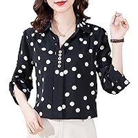 Women's Fashion Polka Dot Chiffon Button Blouses Casual Sexy V Neck Long Sleeve Elegant Soft Formal Work Shirt