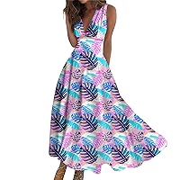 Dresses for Women 2024 Sun Boho Long Maxi Swing Dress A Line Dress Floral Daily Print Sleeveless V Neck Dress