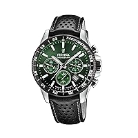 Festina F20561/5 Men's Analogue Quartz Watch with Leather Strap, Black-Silver-Green, Strap.
