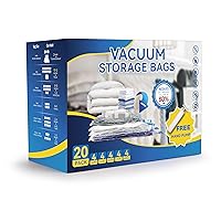 20 Pack Vacuum Storage Bags (4 Jumbo/4 Large/4 Medium/4 Small/4 Roll M) Space Saver Bags, Vacuum Seal Bags with Hand Pump for Comforters, Blankets, Bedding, Pillows and Clothes