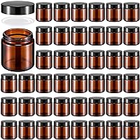 Norme 48 Pcs 4 oz Glass Jars with Lids Leakproof Round Airtight Jars Empty Cosmetic Jars with Inner Liners Lid for Storing Lotions Powder Ointments Candle Making (Black,Amber)