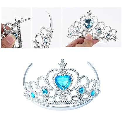 Yosbabe Princess Elsa Dress up Party Accessories Princess Dress up Jewelry Play Toy Set for Girls Party Favors Set - Elsa Crown Tiara Gloves Wig and Wand