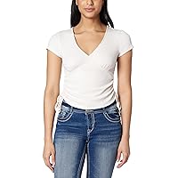 Women's Madeline Short Sleeve V-Neck Yummy Rib Top with Ruched Sides