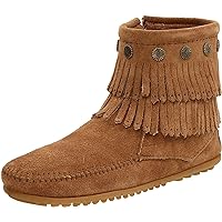 Minnetonka Taupe Double Fringe Side Zip Boot-6in Taupe 5