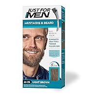 Just For Men Mustache & Beard, Beard Dye for Men with Brush Included for Easy Application, With Biotin Aloe and Coconut Oil for Healthy Facial Hair - Light Brown, M-25, Pack of 1