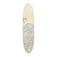 Coastal Decorative Surfboard Wall Décor for Living Room; Contemporary Wave Design Overlaid On Light Natural Wood, 65.5