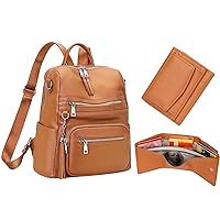 ALTOSY Leather Backpack Purse for Women and RFID Wallet Coin Extra Capacity Attached Mini Bifold Pocket（S106 Two Tone Brown+S111 Orange）