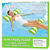 Aqua 4-in-1 Monterey Hammock Inflatable Pool Float, Multi-Purpose Pool Hammock (Saddle, Lounge Chair, Hammock, Drifter) Portable Water Hammock, Mesh, 44