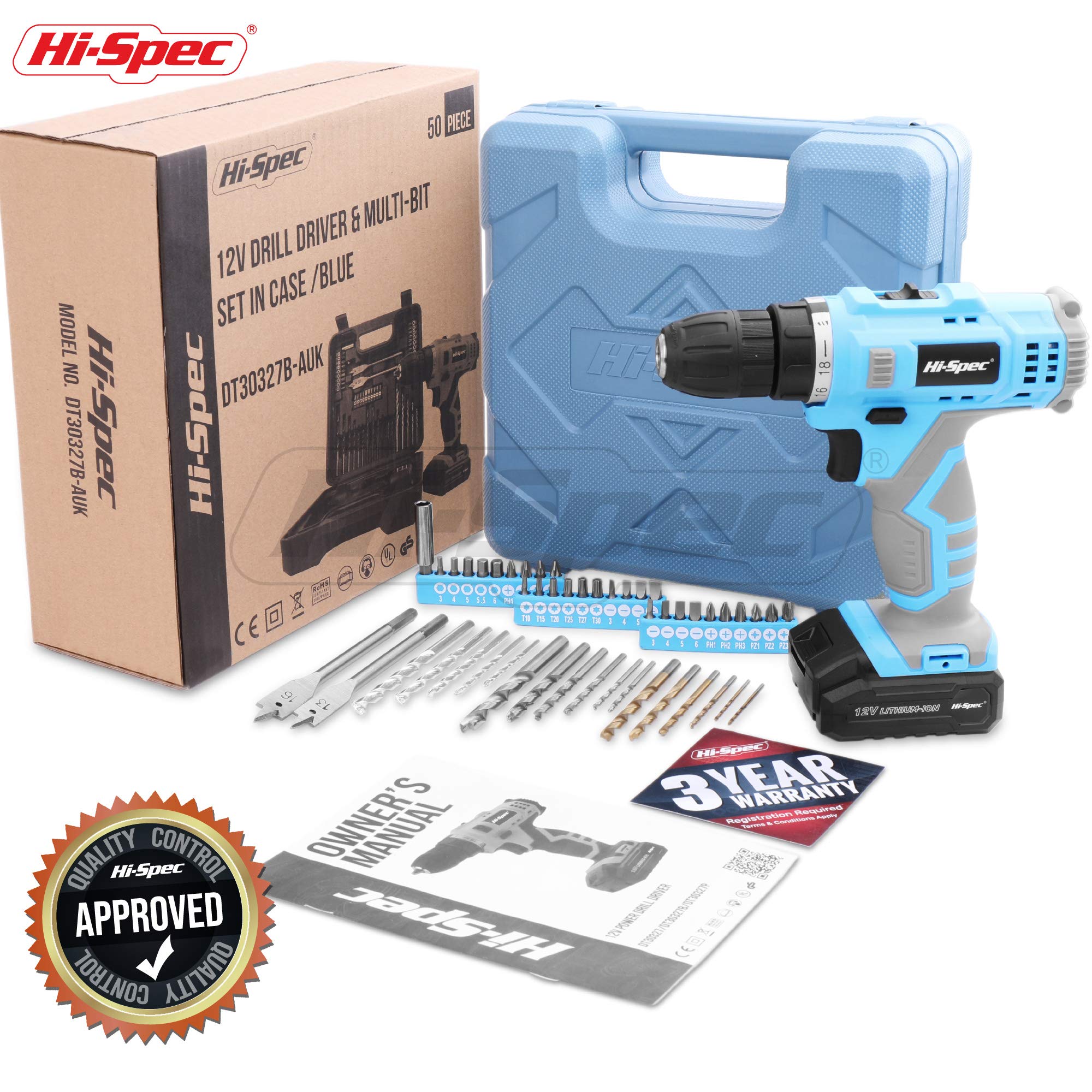 Hi-Spec 85pc Blue Small Home DIY Tool Kit Set Bundle With 12V Electric Battery Drill Driver Kit & Bit Set