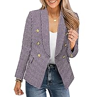 CRAZY GRID Womens Casual Blazer Jacket Gold Button Long Sleeve Work 0ffice Blazer Lapel Open Front Jacket
