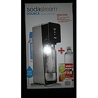 Sodastream Source Metal Edition - Black - Plus Mega Pack of 12 Flavors - 60 Liters of Fizz - 2 One Liter Metal Accented Carbonating Bottles