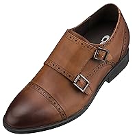 CALTO Men's Invisible Height Increasing Elevator Shoes - Leather Slip-on Ultra Lightweight Dress Loafers - 2.8 Inches Taller