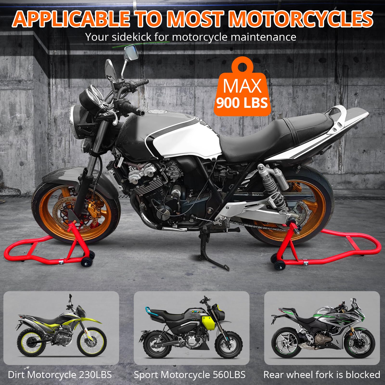 CHEINAUTO Motorcycle Stand Lift - 900lbs Front & Rear Combo Universal Motorcycle Stands | Compatible With Most Yamaha Honda Kawasaki Suzuki BMW Motorcycles